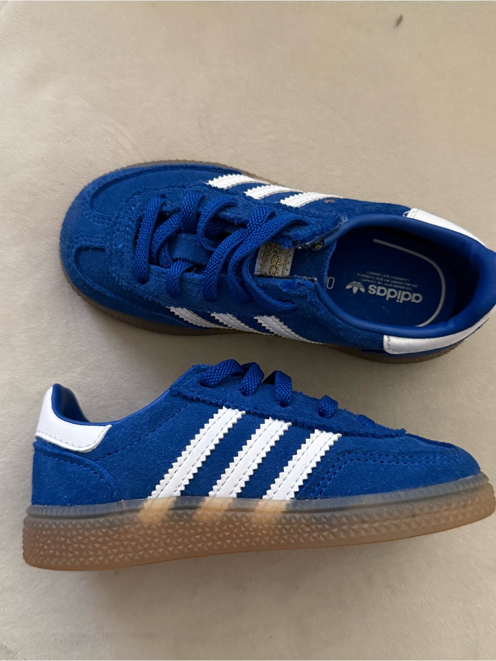 adidas Kids Royal Blue Suede Sneakers with White Stripes